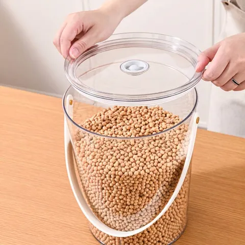 Seau à Riz Scellé Transparent Grande Capacité Qualité Alimentaire Boîte de Rangement pour Grains Anti-Humidité Avec Poignée Organisateur de Cuisine