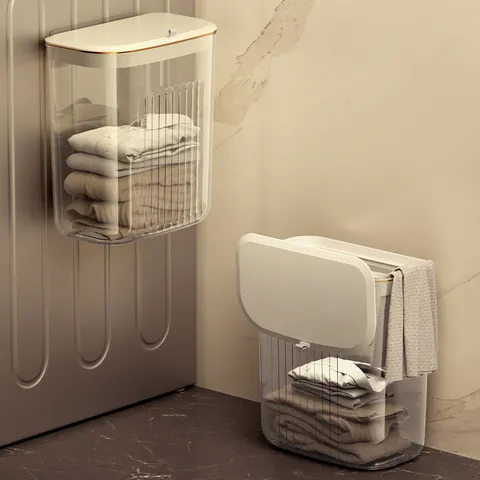 Cesto della Biancheria da Parete Impermeabile Scatola per Vestiti da Bagno Con Coperchio Organizzatore in Plastica Trasparente