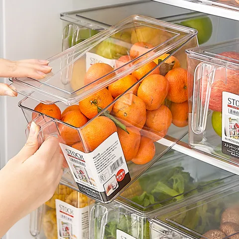 Transparente Kühlschrank Aufbewahrungsbox Mit Deckel Und Griff Lebensmittelechter PET Kunststoff Organizer Für Küche Obst Gemüse Kühlschrankbehälter