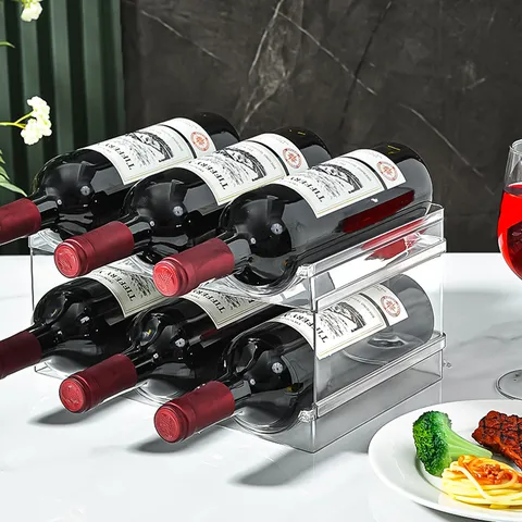 Stackable Clear Wine Rack For Home Kitchen PET Material Wine Bottle Display Holder Modern Minimalist Storage Shelf For Pantry Cabinet Desktop