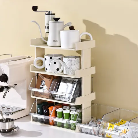 Multi-layer Desktop Storage Rack Plastic Dustproof Coffee Capsule Tea Bag Organizer Box For Office Bar Home Minimalist Display Stand