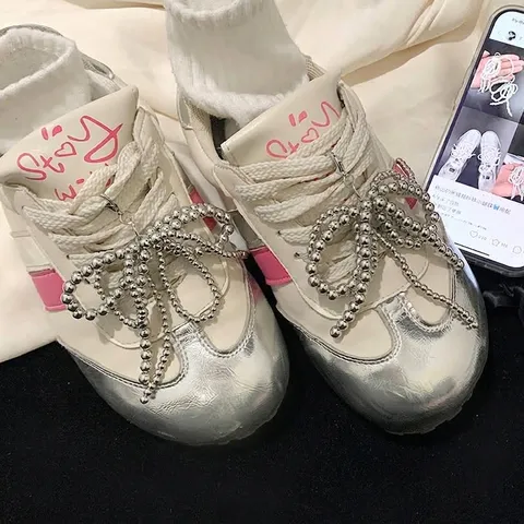 Korean Style Butterfly Shoe Charms Artificial Pearl Metal Beaded Shoelace Decoration DIY Accessories For Sneakers Women