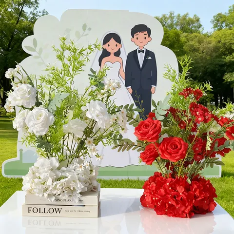 Fila di Fiori Artificiali di Rose e Ortensie per Matrimonio T-Stage Guida Stradale Decorazione Pavimento Raso Plastica