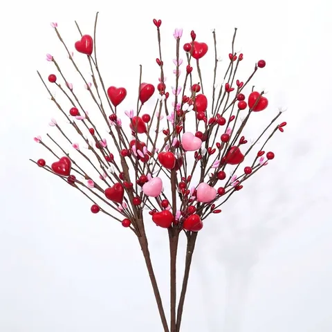 Steli di Bacche a Cuore Artificiali Decorazioni per San Valentino Plettri a Forma di Cuore per Matrimonio Casa Fiori