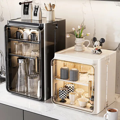 Estante de Almacenamiento de Tazas a Prueba de Polvo Caja Organizadora Magnética para Tazas de Té Escurridor de Tazas Soporte Transparente Multicapa Organización de Cocina