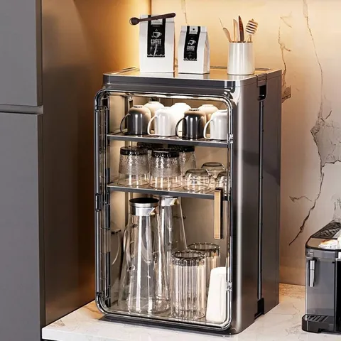 Estante de Almacenamiento de Tazas a Prueba de Polvo Caja Organizadora Magnética para Tazas de Té Escurridor de Tazas Soporte Transparente Multicapa Organización de Cocina