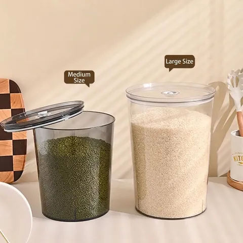 Airtight Plastic Food Storage Jar Moisture Proof Grain Container Kitchen Organizer Stackable Transparent Flour Rice Bucket Household Dry Food Box
