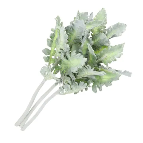 Artificial Flocked Dusty Miller Single Branch Silver Gray Green Fake Plant For Wedding Home Decoration Faux Greenery Stem