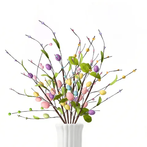 Ostereier Zweige Künstliche Grüne Blätter Bunte Gestreifte Schaumstoff Eier Für Zuhause Tischdeko Ostern Party Blumen Arrangements