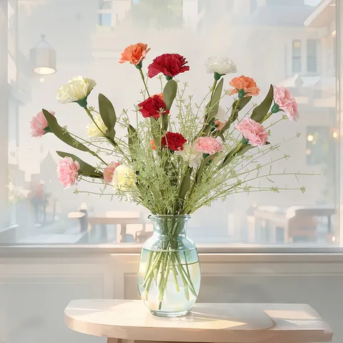 Bouquet d'Oeillets Artificiels en Plastique et Soie Style Ins Décoration de Maison pour Salon Cadeau Fête des Mères Accessoires Photo