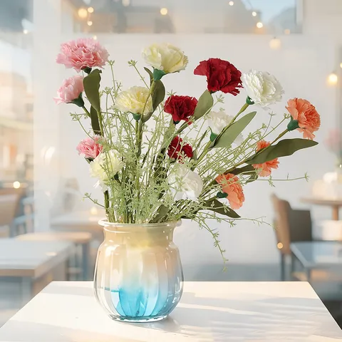 Bouquet d'Oeillets Artificiels en Plastique et Soie Style Ins Décoration de Maison pour Salon Cadeau Fête des Mères Accessoires Photo