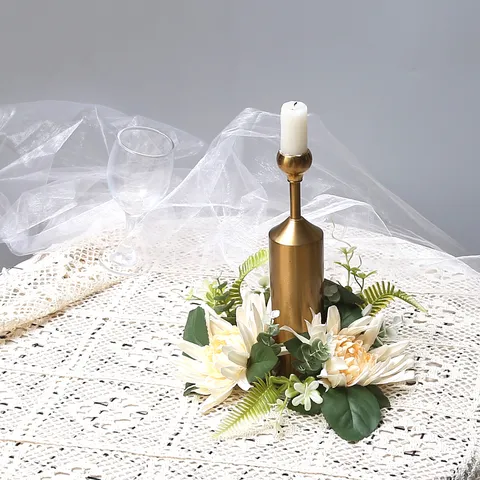 Simulation Multi-Layer Chrysanthemum Candle Ring Floral Wreath Home Wedding Table Centerpiece Sophisticated Silk Flower Decoration