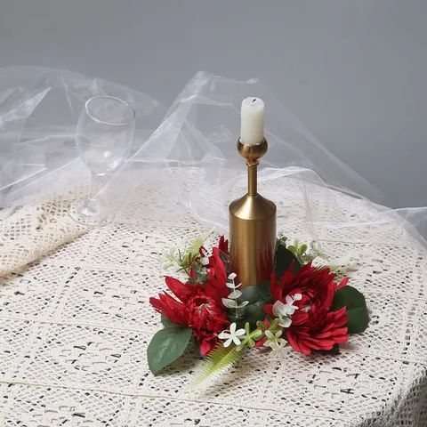 Simulation Multi-Layer Chrysanthemum Candle Ring Floral Wreath Home Wedding Table Centerpiece Sophisticated Silk Flower Decoration