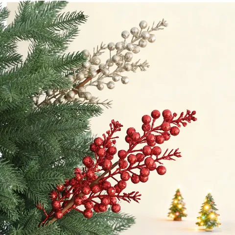 Branches de Baies de Noël Artificielles Tiges de Fausses Baies Pailletées Décorations d'Arbre de Noël DIY Décoration de Fête de la Maison