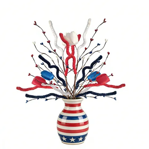 Patriotic Independence Day Artificial Berry Stems Red White Blue Tulip Picks Fourth July Party Home Vase Decor Accessory