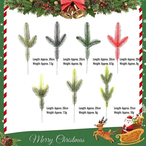 Artificial Pine Branches Green Plastic Simulation Plants For Christmas DIY Wreath Garland Home Party Festive Decor Realistic Pine Needles Decoration