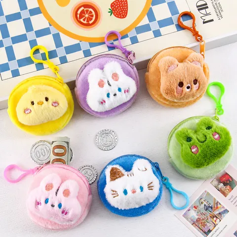 Niedliche Cartoon Plüsch Münztäschchen Mini Runde Tier Aufbewahrungstasche Mit Haken Tragbare Kopfhörer Tasche Geschenk Für Kinder Studenten