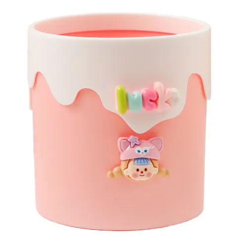 Süßer Cartoon Eiscreme Stifthalter Kunststoff Schreibtisch Aufbewahrungseimer Schreibtisch Organizer Für Studenten Schreibwaren Make Up Pinsel Topf