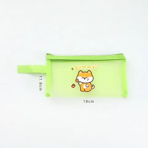 Trousse à Crayons en Maille Transparente de Dessin Animé Mignon Sac de Rangement en Nylon Portable de Grande Capacité Organisateur de Papeterie pour Étudiants