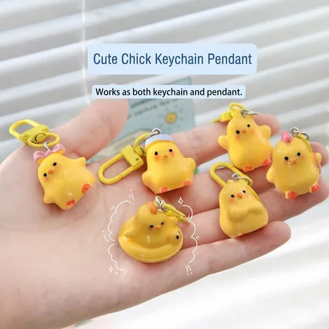 Cute 3D Cartoon Chick Keychain Plastic Animal Figurine Bag Pendant For Students Backpack Gift Decorative Key Ring