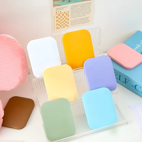 Portable Folding Makeup Mirror with Integrated Small Comb Cute Macaron Colors Square Round Compact Handheld Pocket Vanity Travel Comb Mirror Set for Students Girls