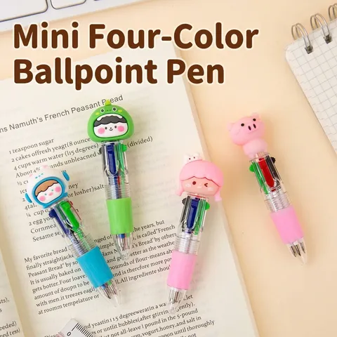 Lindo Bolígrafo Multicolor 4 en 1 de Dibujos Animados Dinosaurio Astronauta Cerdo Cohete Mini Bolígrafo Retráctil Escritura Suave Estudiante Escuela Papelería Regalo