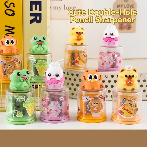 Creative Cartoon Animal Dual Hole Pencil Sharpener For Students Manual Plastic Transparent Shavings Box Manual Pencil Cutter