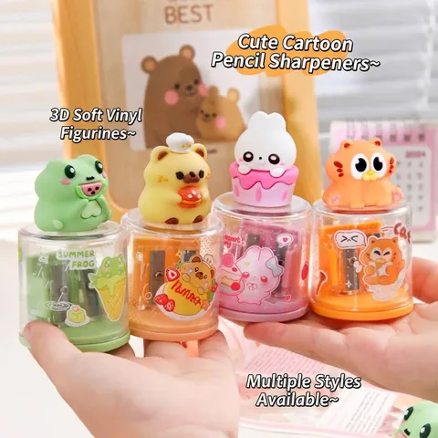 Creative Cartoon Animal Dual Hole Pencil Sharpener For Students Manual Plastic Transparent Shavings Box Manual Pencil Cutter