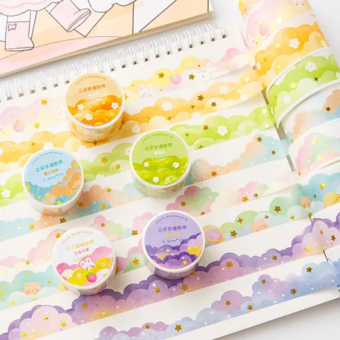 Cinta Washi Cloud Dreamworld Pan De Oro Troquelado Irregular Cinta Decorativa Para Scrapbooking Journaling Estudiante DIY
