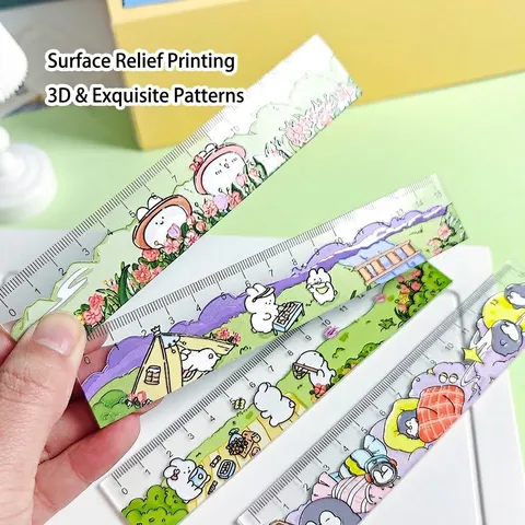 Règle en Centimètres avec Gaufrage de Dessin Animé Mignon en Plastique pour Étudiants Outil de Mesure Dessin Lapin Manchot Papeterie
