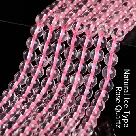 5A Grade Natural Rose Quartz Loose Beads Round Polished Ice Pink Crystal Stone Beads For DIY Jewelry Making Handcrafted Accessories