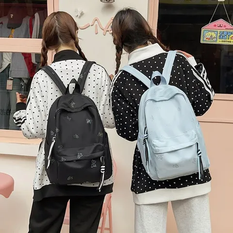 Casual Large Capacity Nylon Backpack For Women Men School Bookbag Lightweight Travel Daypack With Rhinestone Butterfly Pattern