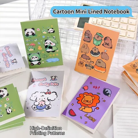 Cartoon Mini Portable Notebook For Students Cute Animal Capybara Panda Pattern Memo Pad Horizontal Lined Pages Stationery Office Supplies