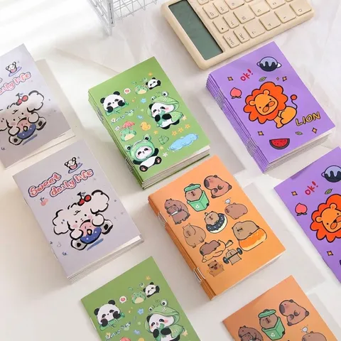 Cartoon Mini Portable Notebook For Students Cute Animal Capybara Panda Pattern Memo Pad Horizontal Lined Pages Stationery Office Supplies