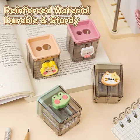 Taille-crayon Manuel Double Trou Forme d'Animal Dessin Animé Mignon Collecteur de Copeaux Portable Fournitures Scolaires pour Enfants