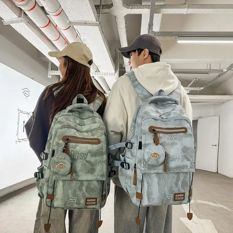 Ensemble Sac à Dos Nylon Unisexe Grande Capacité Avec Porte-monnaie Cartable Camouflage pour Étudiants Protection Colonne