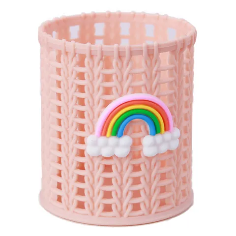 Creative Cartoon Rattan Like Woven Pen Holder Cute Desktop Storage Bucket Student Stationery Makeup Brush Storage Box