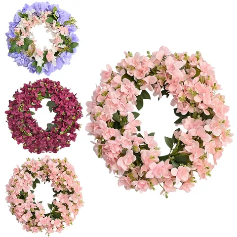 Nordic Pastoral Satin Fabric Artificial Flower Wreath Dahlia Orchid Wall Hanging Garland For Home Wedding Decoration