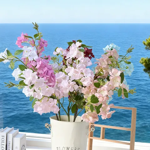 Simulation Curled Edge Hydrangea Long Stem Silk Flower Artificial Hydrangea Bouquet For Living Room Dining Table Home Decoration Photo Props
