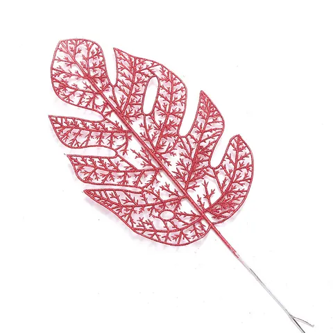 Glitter Artificial Monstera Leaves Plastic Simulation Palm Leaf For Christmas Tree Wedding Party Home Decor Table Accent Hanging Garland Ornament