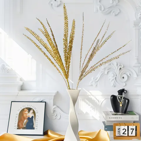 Paillettes Brillantes Branche de Fleur Artificielle Luxe Européen Plastique Plume Feuille Tige Pour Noël Mariage Maison Fête Table Décoration