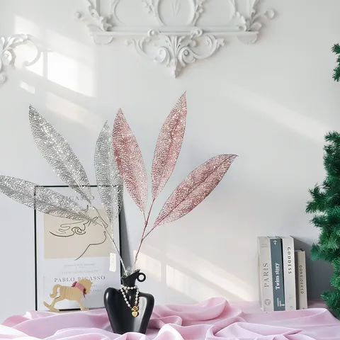 Glitzer Weihnachtsblätter Hohl Dekorative Künstliche Blätter Für Baum Kranz Blumenarrangement Feiertag Heim Dekoration