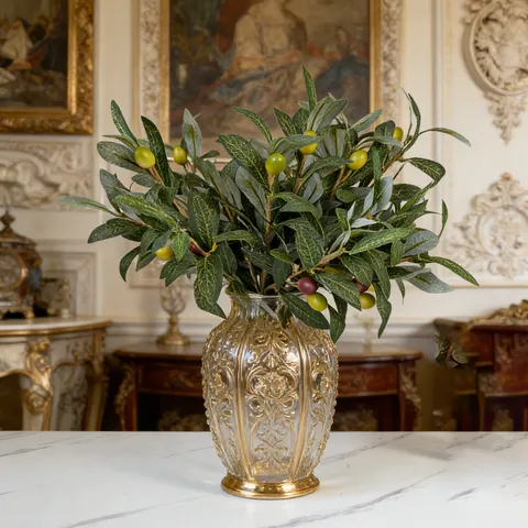 Branche d'Olivier Artificielle Avec Baies Fleur en Soie Branches de Verdure pour Maison Table Chambre Décoration Tige de Plante Artificielle Européenne Mariage