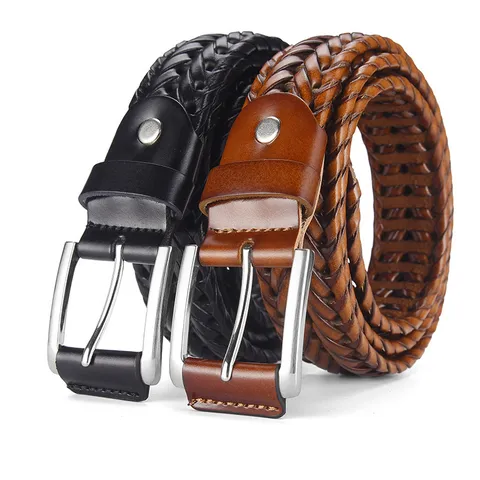 Handmade Woven Leather Fiber Belt For Men Women Vintage Hollow Braided Waistband Casual Fashion Zinc Alloy Pin Buckle Belt