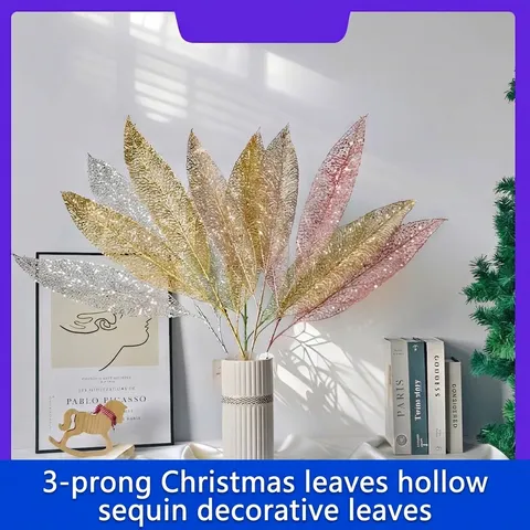 Glitzer Weihnachtsblätter Hohl Dekorative Künstliche Blätter Für Baum Kranz Blumenarrangement Feiertag Heim Dekoration