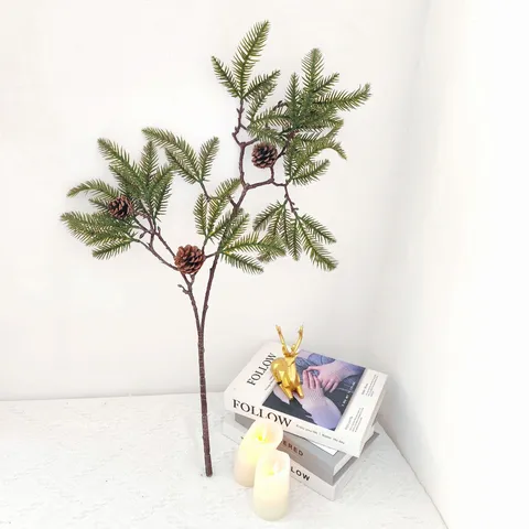 Rama de Pino Artificial de Plástico Realista con Piñas Pino de Bienvenida Falso Verdor para Decoración de Mesa de Hogar Navidad Atrezzo Fotografía