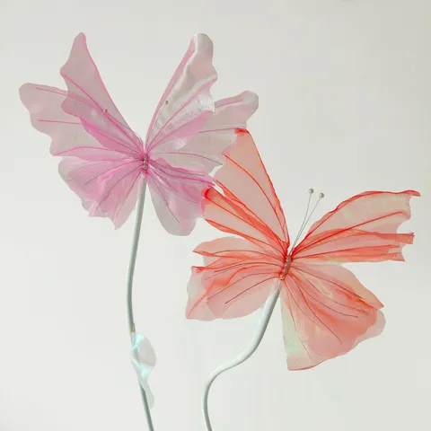 Large Iridescent Mesh Butterfly Wedding Decoration Romantic Artificial Butterfly With Pearl Decor Photography Prop Home Decor