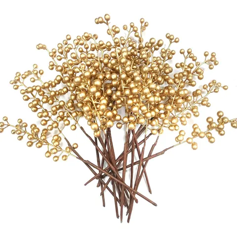 Artificial Berry Stems Foam Red Bean Branches Metallic Fortune Fruit Stems For Christmas Home Decor Wedding Photography Props