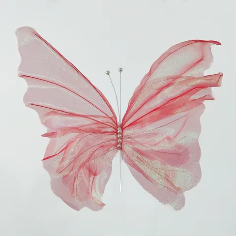 Large Iridescent Mesh Butterfly Wedding Decoration Romantic Artificial Butterfly With Pearl Decor Photography Prop Home Decor