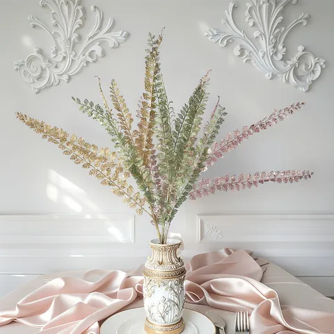 Artificial Flower Spray Glitter Sequin Double Leaf Clover Plastic Branch Modern Euro-American Decorative Stem for Home Wedding Christmas Party Vase Filler Placement Supply
